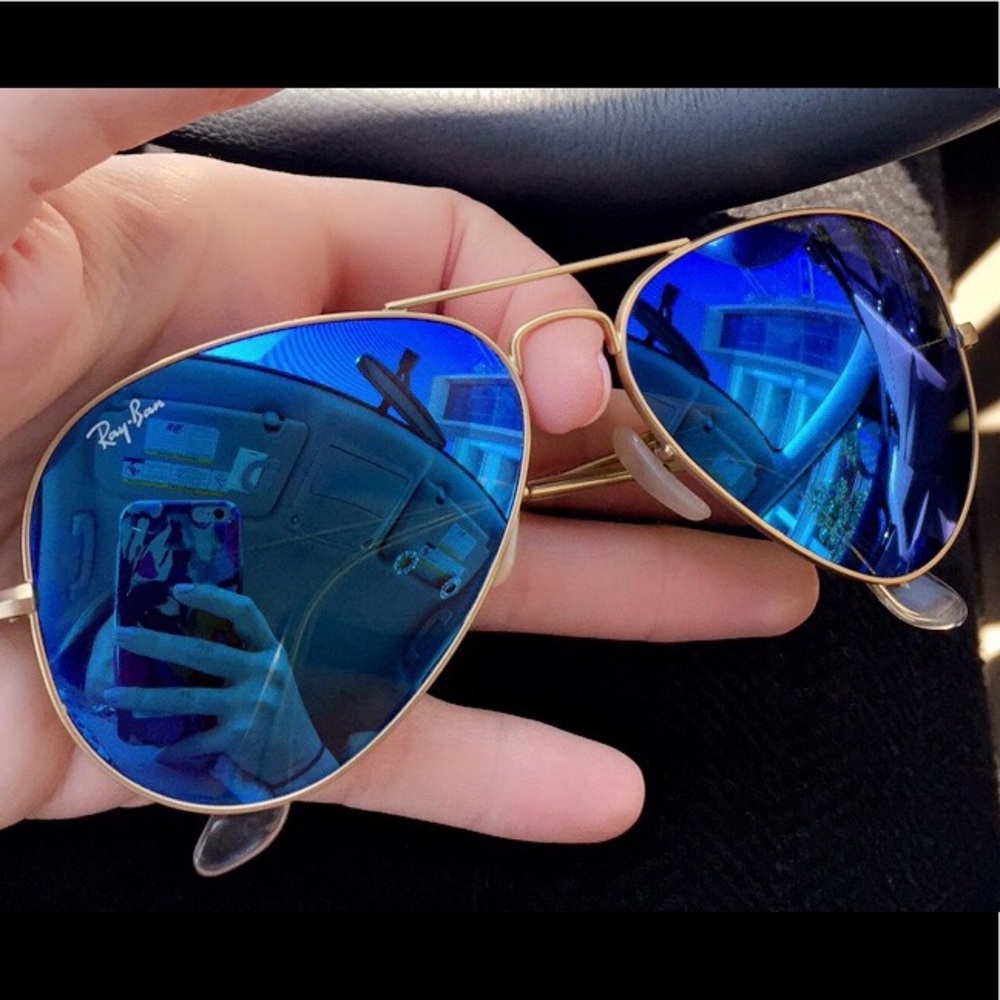 58mm Ray Ban Aviators with Mirror Blue Lens